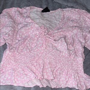 Pink Floral Women crop blouse 1/4 sleeve